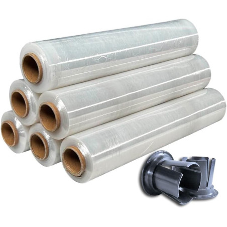 6 rollen transparante stretchfolie + 2 handgrepen | GMS Global