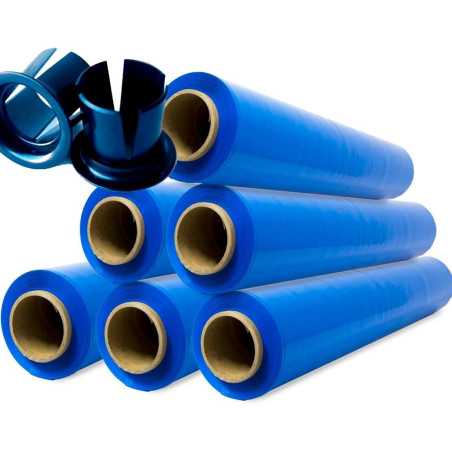 6 Pack rollos film estirable azul + 2 aplicadores | GMS Global