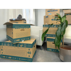 20 Cajas De Cartón Para Mudanzas De 50x30x30cm + Burbuja + Precinto - Talla L - 45 Litros | Resistencia Extra