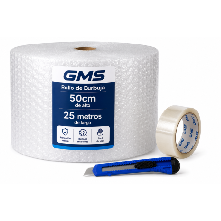 Bubble Wrap Roll 50cm x 25m for Packaging + Packing tape + Utility kni