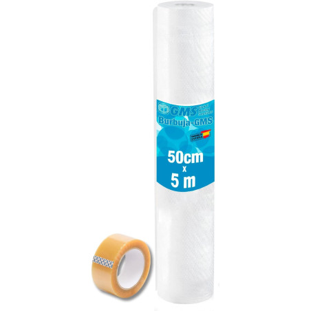 Rollo Plástico Burbuja 50cm x 5m para Embalaje + Precinto + Cuter