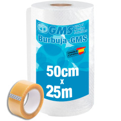 Rollo Plástico Burbuja 50cm x 25m para Embalaje + Precinto + Cuter